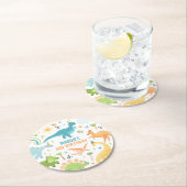 Blue Dinosaur Birthday Party  Runder Pappuntersetzer (Vor Ort)