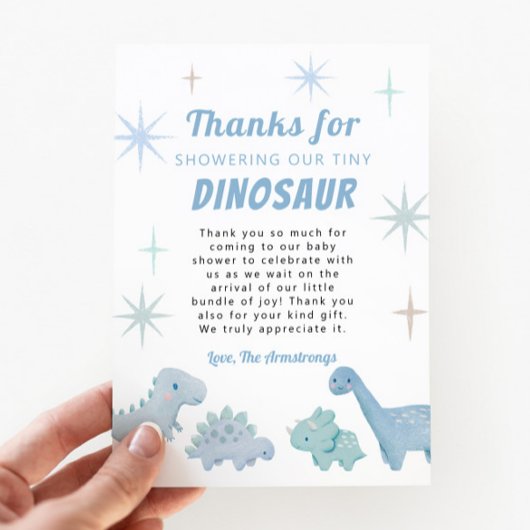 Blue Dinosaur Boy Baby Dusche Dankeskarte