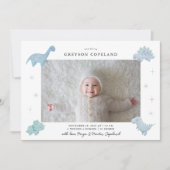 Blue Dinosaur Boy Baby Foto Geburtsankündigung Ankündigung (Vorderseite)