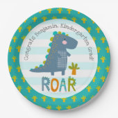 Blue Dinosaur Boy Kindergarten Graduation Playful Pappteller (Vorderseite)