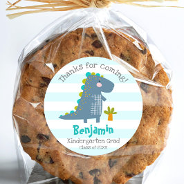 Blue Dinosaur Boy Kindergarten Graduation Thanks Runder Aufkleber