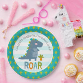 Blue Dinosaur Boy Preschool Graduation Whimsical Pappteller (Party)