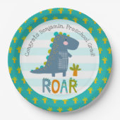 Blue Dinosaur Boy Preschool Graduation Whimsical Pappteller (Vorderseite)