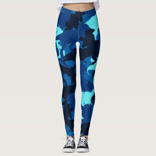 Blue Dinosaur Camouflage Pattern Leggings (Vorderseite)