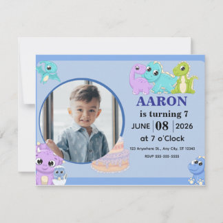 Blue Dinosaur Happy Birthday Invitation Einladung