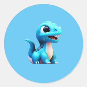 Blue Dinosaur Happy Runder Aufkleber