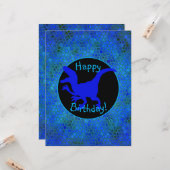 Blue Dinosaur Hide Happy Birthday! Karte (Vorderseite/Rückseite Beispiel)