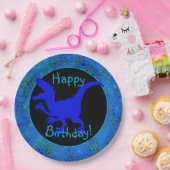 Blue Dinosaur Hide Happy Birthday! Pappteller (Party)