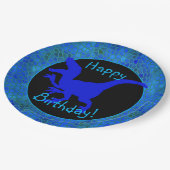 Blue Dinosaur Hide Happy Birthday! Pappteller (Schrägansicht)