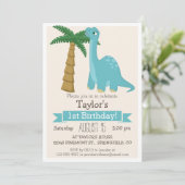 Blue Dinosaur Kid's Geburtstagsparty Einladung (Stehend Vorderseite)