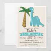 Blue Dinosaur Kid's Geburtstagsparty Einladung (Vorne/Hinten)