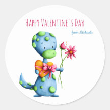 Blue Dinosaur Kids School Class Valentine's Day Cl
