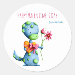 Blue Dinosaur Kids School Class Valentine's Day Cl Runder Aufkleber