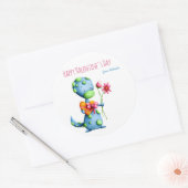 Blue Dinosaur Kids School Class Valentine's Day Cl Runder Aufkleber (Umschlag)