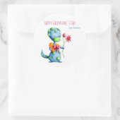 Blue Dinosaur Kids School Class Valentine's Day Cl Runder Aufkleber (Tasche)