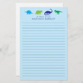 Blue Dinosaur Niedlich Kid's Dino Briefpapier (Vorne/Hinten)
