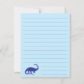 Blue Dinosaur Niedlich Kid's Dino Flat Stationary Dankeskarte (Rückseite)