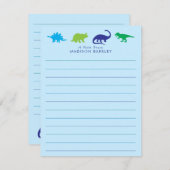 Blue Dinosaur Niedlich Kid's Dino Flat Stationary Dankeskarte (Vorne/Hinten)