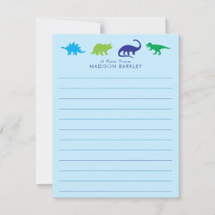 Blue Dinosaur Niedlich Kid's Dino Flat Stationary Dankeskarte
