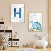 Blue Dinosaur Nursery Wall Art Set of 2 Print Set
