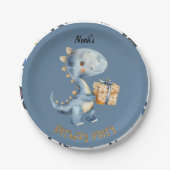 Blue Dinosaur Rawr Birthday Cake Paper Plate Pappteller (Vorderseite)