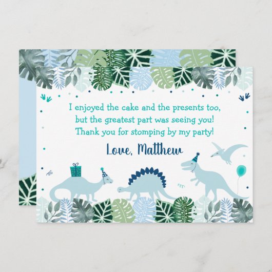 Blue Dinosaur Safari Geburtstag Dankeskarte (Vorne/Hinten)