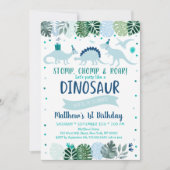 Blue Dinosaur Safari Geburtstag Einladung (Vorderseite)
