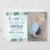 Blue Dinosaur Safari Geburtstag Einladung (Vorderseite)