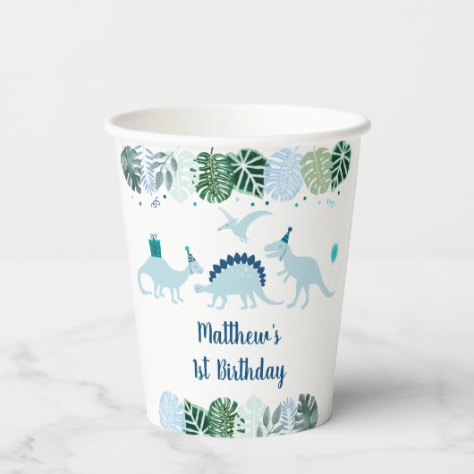 Blue Dinosaur Safari Geburtstag Pappbecher (Rückseite)
