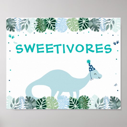 Blue Dinosaur Safari Sweetivores Birthday Sign Poster (Vorne)