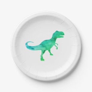 Blue Dinosaur Silhouette Trex Paper Plate Pappteller