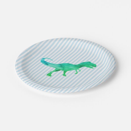 Blue Dinosaur Silhouette Trex Paper Plate Pappteller (Schrägansicht)