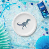 Blue Dinosaur Silhouette Trex Paper Plate Pappteller (Party)