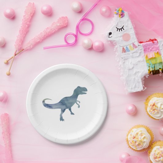 Blue Dinosaur Silhouette Trex Paper Plate Pappteller (Party)