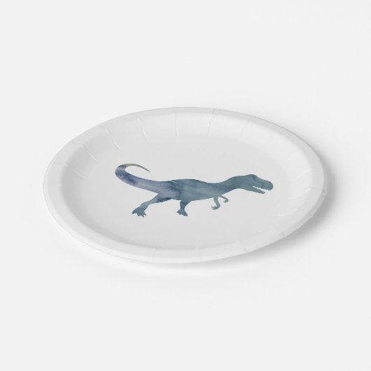 Blue Dinosaur Silhouette Trex Paper Plate Pappteller (Schrägansicht)
