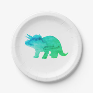 Blue Dinosaur Silhouette Triceratops Papierplatte Pappteller