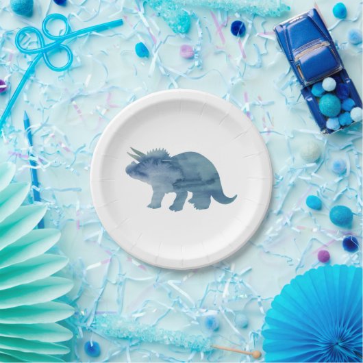 Blue Dinosaur Silhouette Triceratops Papierplatte Pappteller (Party)