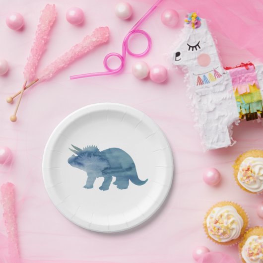 Blue Dinosaur Silhouette Triceratops Papierplatte Pappteller (Party)