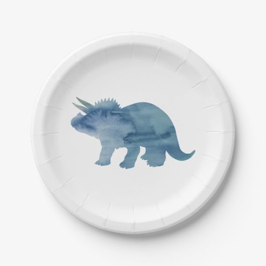 Blue Dinosaur Silhouette Triceratops Papierplatte Pappteller (Vorderseite)