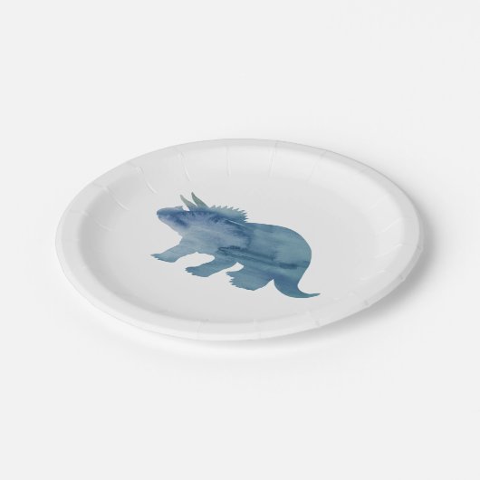 Blue Dinosaur Silhouette Triceratops Papierplatte Pappteller (Schrägansicht)