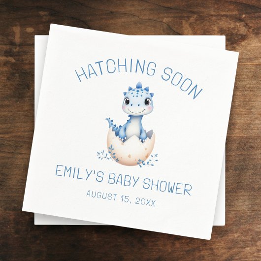 Blue Dinosaur Watercolor Hatching Soon Baby Shower Serviette
