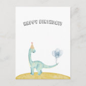 Blue Dinosaur With Balloons Happy Birthday Card Postkarte (Vorderseite)