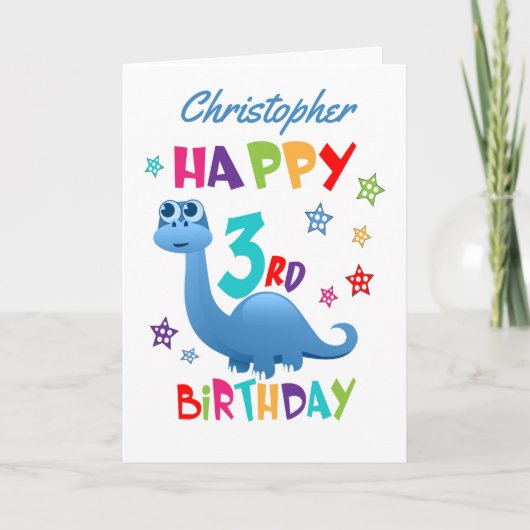 Blue Dinosaurier 3. Geburtstag Karte (Vorderseite)