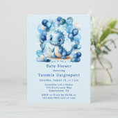 Blue Dinosaurier & Balloons Boy Baby Dusche Einladung (Stehend Vorderseite)