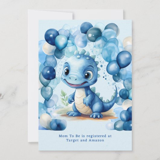 Blue Dinosaurier & Balloons Boy Baby Dusche Einladung (Rückseite)