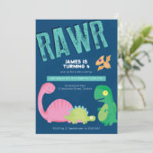 Blue Dinosaurier Birthday Invite Einladung (Stehend Vorderseite)