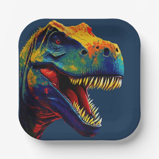 Blue Dinosaurier Birthday Pappteller (Vorderseite)