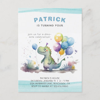 Blue Dinosaurier Boy Watercolor Geburtstag Einladungspostkarte