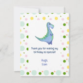 Blue Dinosaurier Boy's Birthday Watercolor Dankeskarte (Rückseite)