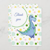Blue Dinosaurier Boy's Birthday Watercolor Dankeskarte (Vorne/Hinten)